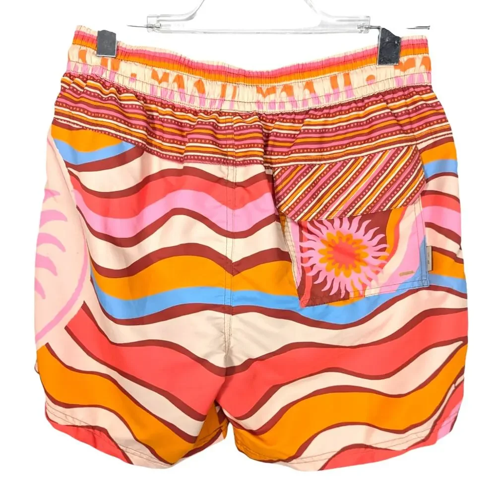 Maaji Sailor Sporty Shorts Swizzle Blossom Swim Trunks Pink Orange M NWT